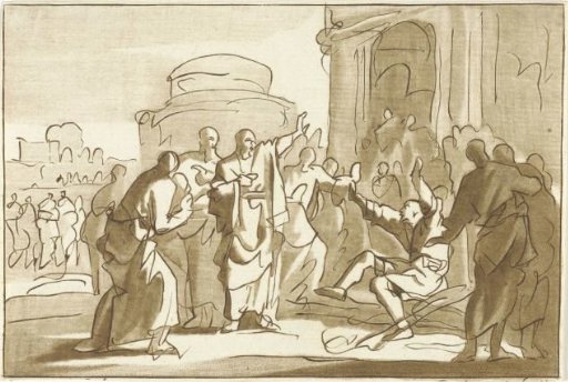 Peter and John heal a paralyzed man at the temple gate