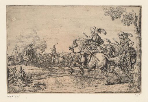 Battle with three galloping riders