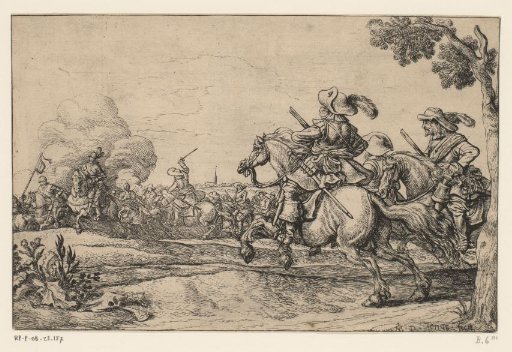 Battle with three galloping riders