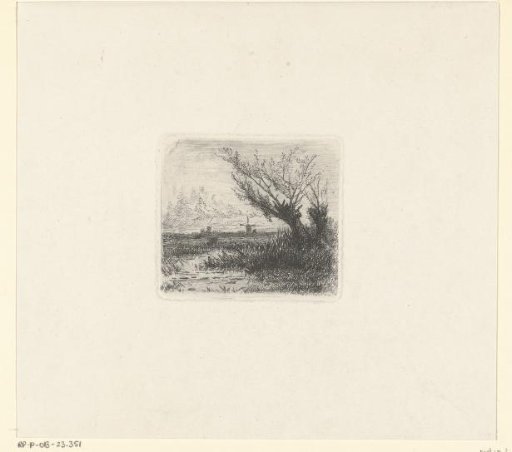Polder Landscape with Two Pollard Willows and a Mill