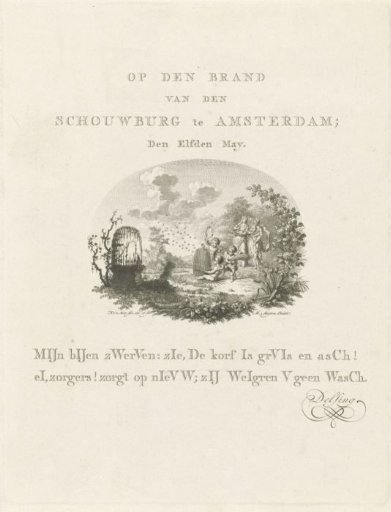 Allegory on the fire of the theatre on the Keizersgracht in Amsterdam, 1772
