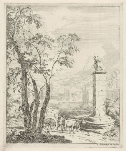Landscape with a Hay Wagon and a Monument