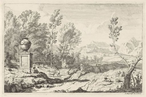 Flute-Playing Shepherd at a Monument