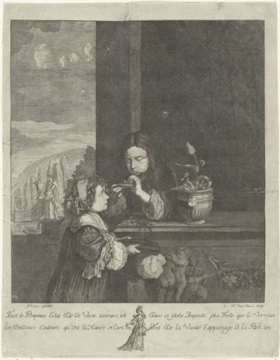 A boy and a girl blowing bubbles