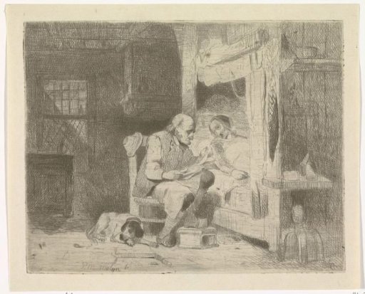 Old Man Reading to His Wife