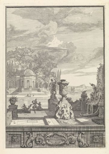 Landscape with fountains and a palace