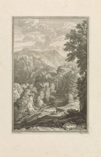 Arcadian landscape with mountains and a river