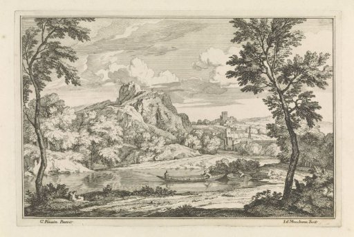 Landscape with figures in a skiff