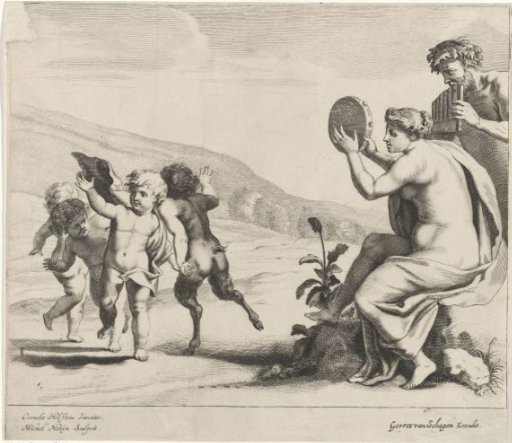 Dancing children before a satyr and maenad