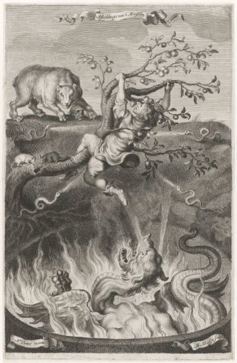 Man in an apple tree about to fall out