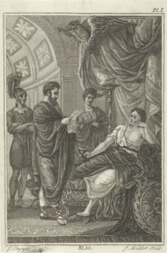 Messenger reading a letter to a seated prince