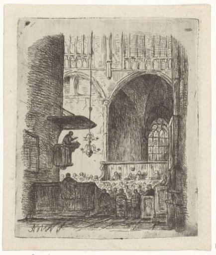 Church interior with church service