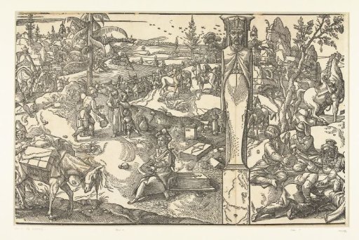 Caravan of travellers and four resting men