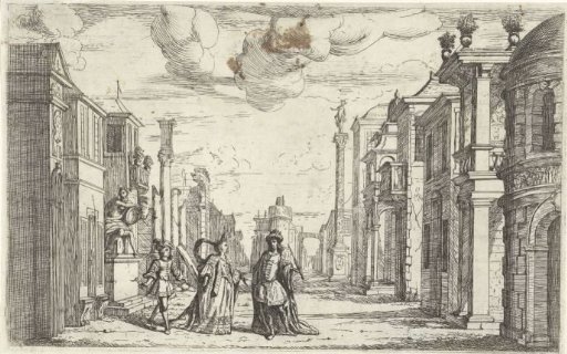 Ruling couple with their son in a street