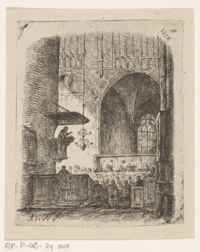 Church interior with church service