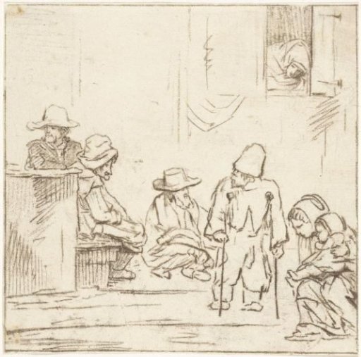 Group of figures under a window