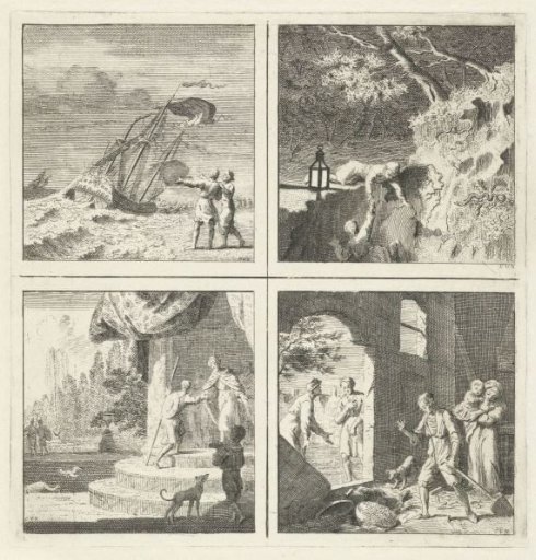 Seascape / Two figures at an abyss / King receives his guest / Finding of a treasure