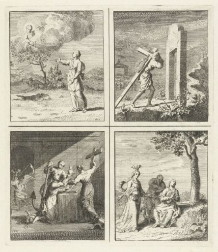Christ gives the sword of faith / Man goes through the narrow gate / Woman gives her heart to God / Lady World and the devil