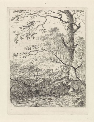 Tree by a stream and an ox cart