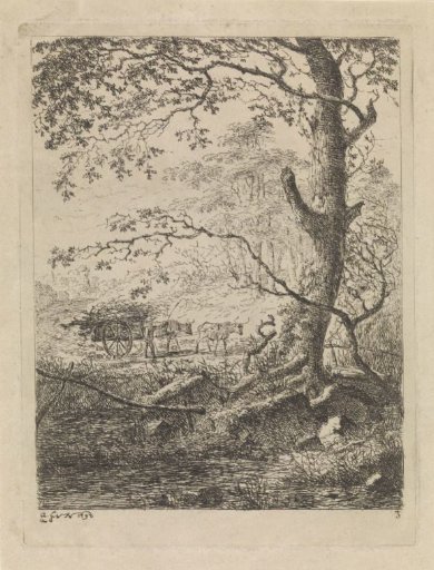 Tree by a stream and an ox cart