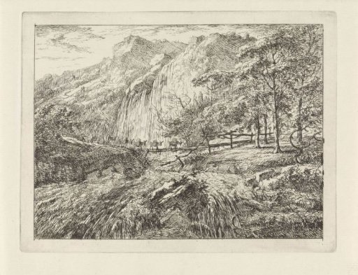 Pack mules on a bridge near a waterfall