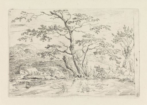Landscape with cows by the water
