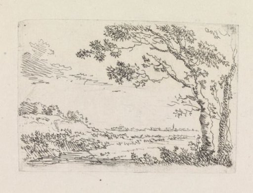 Landscape with two trees on the right