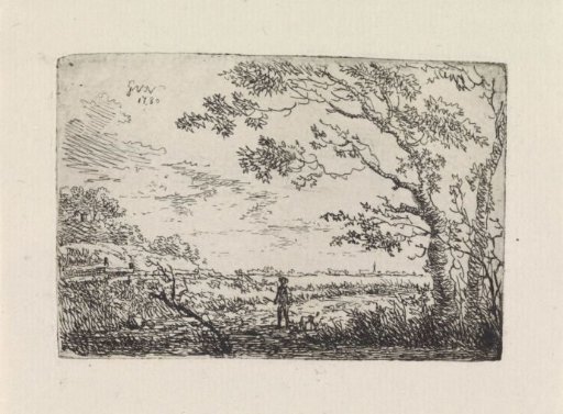 Landscape with two trees on the right