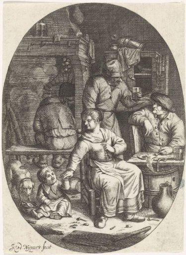 Interior of a Peasant House with Five Figures