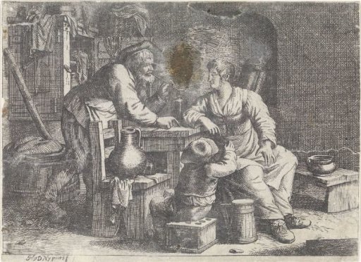 Interior with a Smoking Peasant, a Woman and a Boy