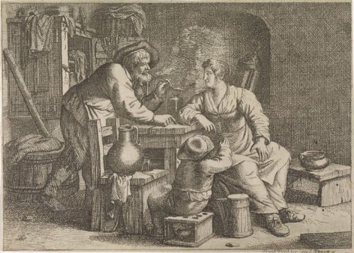 Interior with a Smoking Peasant, a Woman and a Boy