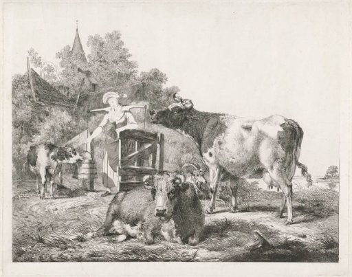Milkmaid with three cows