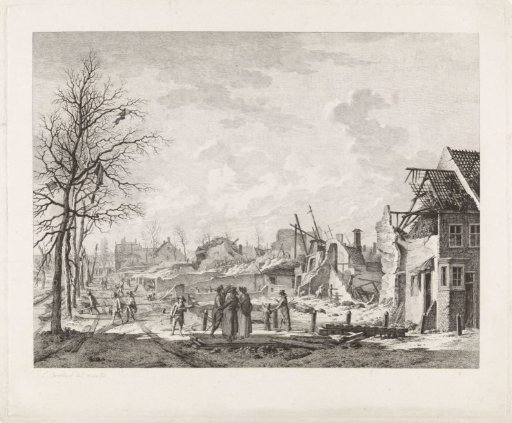 View of the Rapenburg in Leiden after the gunpowder explosion of 12 January 1807
