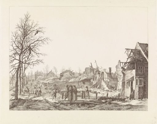 View of the Rapenburg in Leiden after the gunpowder explosion of 12 January 1807