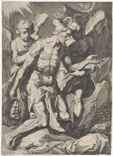 Man supported by two angels