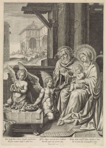 The Holy Family and two angels