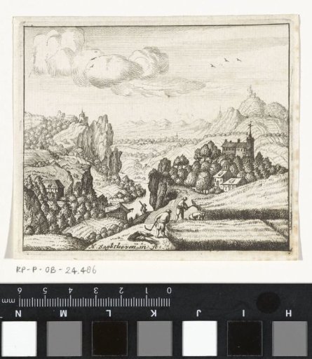 Mountainous landscape with reapers
