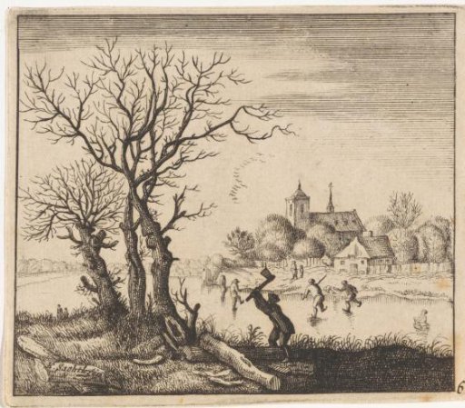 Winter landscape with a woodcutter