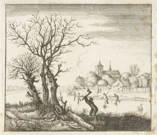 Winter landscape with a woodcutter