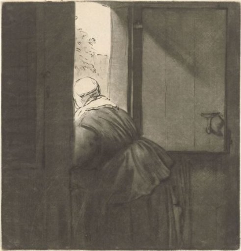 Woman leaning over a half-door