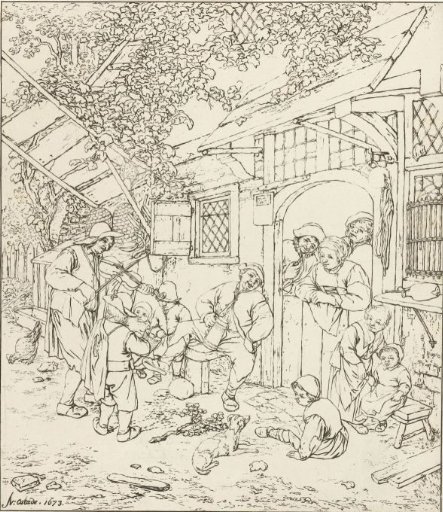 Violin player in front of an inn