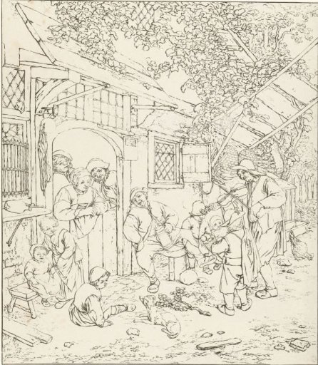 Violin player in front of an inn