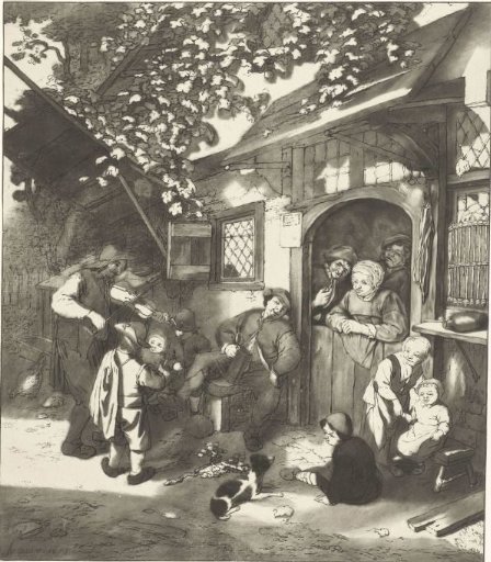 Violin player in front of an inn