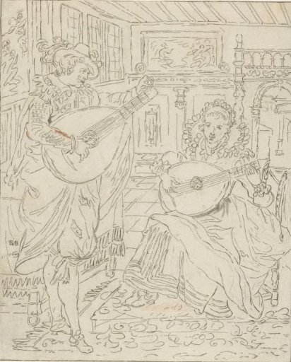 Lute-playing gentleman and lady