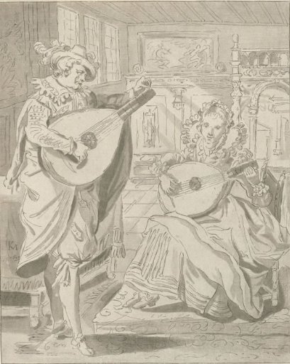 Lute-playing gentleman and lady