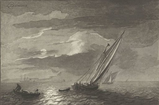 Seascape with full moon