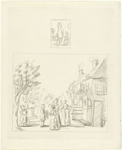 Boy with a small child / Two mothers and five children at a country house
