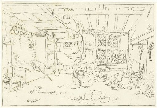 Interior with woman at cradle