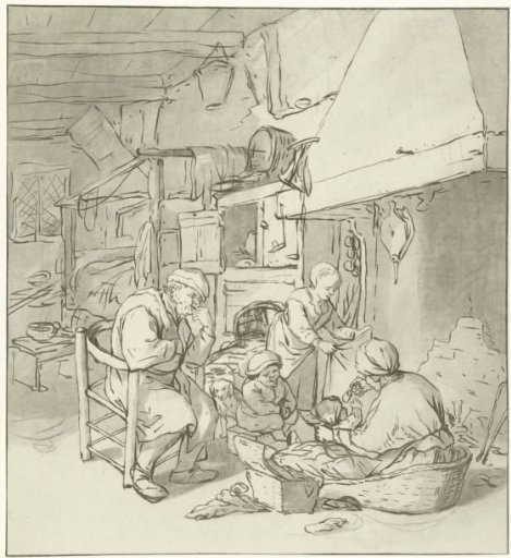 Peasant family by the fireplace