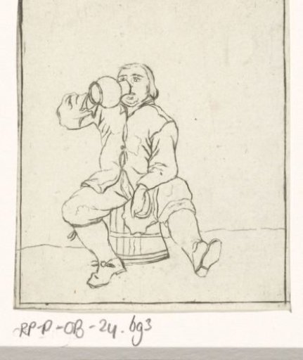 Drinking man sitting on a cask
